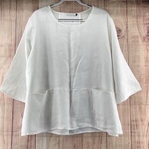 Cut‎ Loose Womens 2XL Off White Linen Swing Top Tunic Lagenlook Asymmetric Back